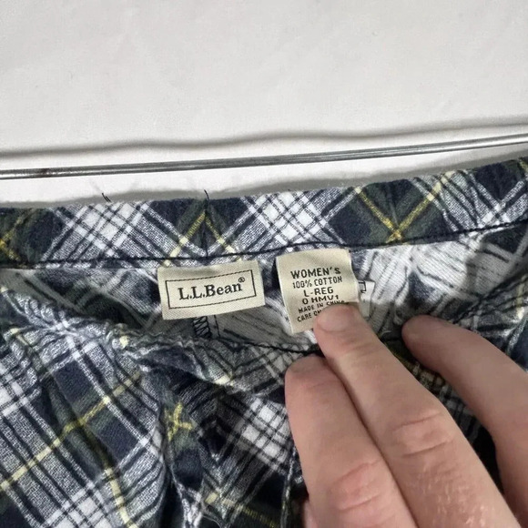 LL Bean Sweatpants Womens Large Green White Plaid Pull On Drawstring 100% Cotton - Picture 4 of 8